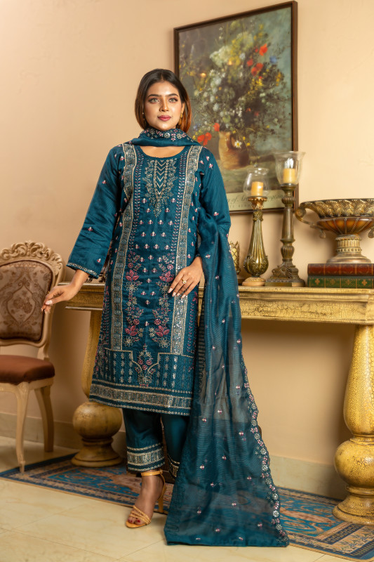 New Readymade Eid Collection Girls Cotton Skinprint Embroidery Lace Work Salwar Kameez | Three Piece 22