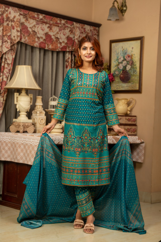 New Readymade Eid Collection Girls Cotton Skinprint Embroidery Lace Work Salwar Kameez | Three Pice   17