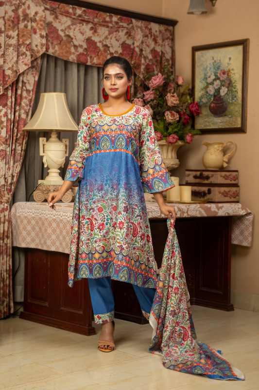 New Readymade Eid Collection Girls Cotton Skinprint Embroidery Lace Work Salwar Kameez | Three Piece 14