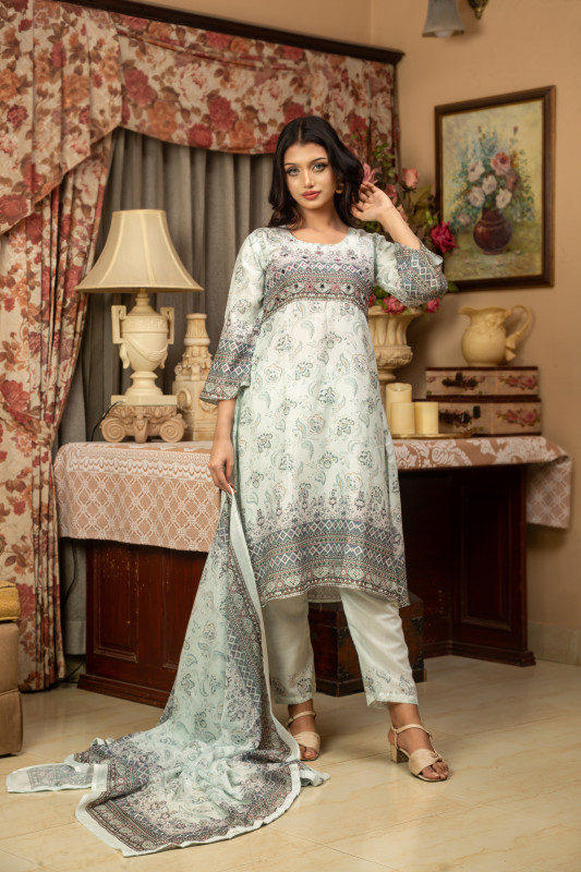 New Readymade Eid Collection Girls Cotton Skinprint Embroidery Lace Work Salwar Kameez | Three Piece 10