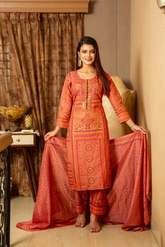 New Readymade Eid Collection Girls Cotton Skinprint Embroidery Lace Work Salwar Kameez | Three Piece 40