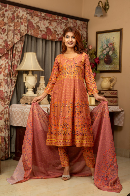 New Readymade Eid Collection Girls Cotton Skinprint Embroidery Lace Work Salwar Kameez | Three Piece 18