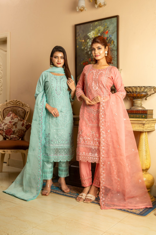 New Readymade Eid Collection Girls Cotton Skinprint Embroidery Lace Work Salwar Kameez | Three Piece 24