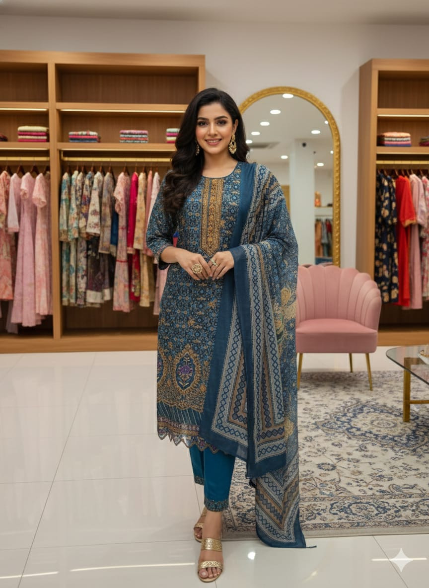 New Readymade Eid Collection Girls Cotton Skinprint Embroidery Lace Work Salwar Kameez | Three Piece 89