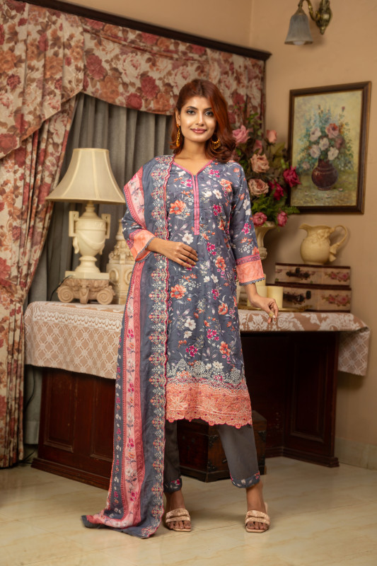 New Readymade Eid Collection Girls Cotton Skinprint Embroidery Lace Work Salwar Kameez | Three Piece 12
