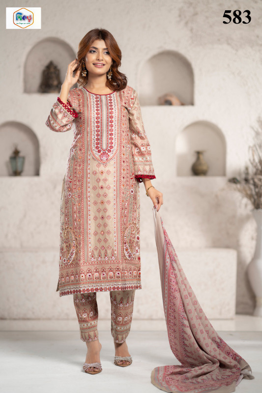 New Readymade Eid Collection Girls Cotton Skinprint Embroidery Lace Work Salwar Kameez | Three Piece 60