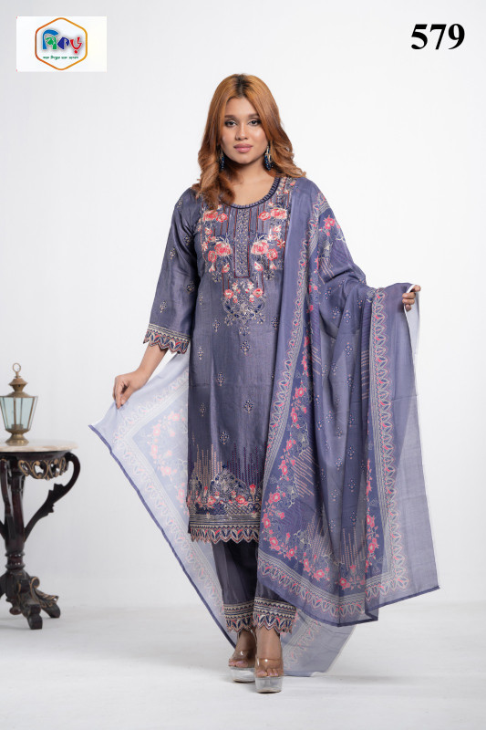 New Readymade Eid Collection Girls Cotton Skinprint Embroidery Lace Work Salwar Kameez | Three Piece 45