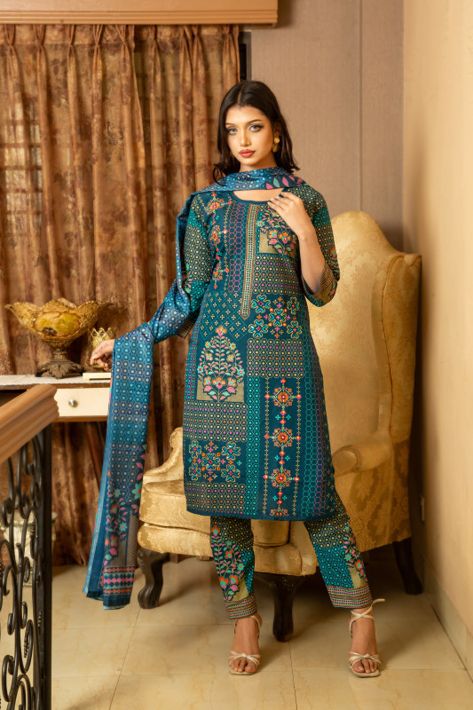 New Readymade Eid Collection Girls Cotton Skinprint Embroidery Lace Work Salwar Kameez | Three Piece 28