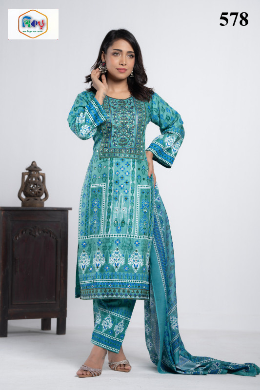 New Readymade Eid Collection Girls Cotton Skinprint Embroidery Lace Work Salwar Kameez | Three Piece  41
