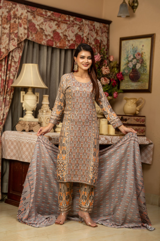 New Readymade Eid Collection Girls Cotton Skinprint Embroidery Lace Work Salwar Kameez | Three Piece 2