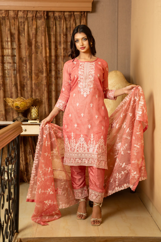 New Readymade Eid Collection Girls Cotton Skinprint Embroidery Lace Work Salwar Kameez | Three Piece 33