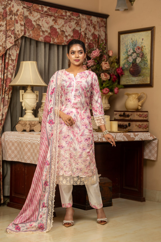 New Readymade Eid Collection Girls Cotton Skinprint Embroidery Lace Work Salwar Kameez | Three Piece 11