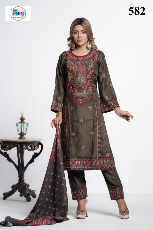 New Readymade Eid Collection Girls Cotton Skinprint Embroidery Lace Work Salwar Kameez | Three Piece 56