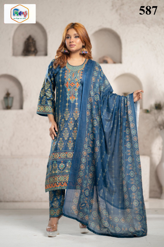 New Readymade Eid Collection Girls Cotton Skinprint Embroidery Lace Work Salwar Kameez | Three Piece 42