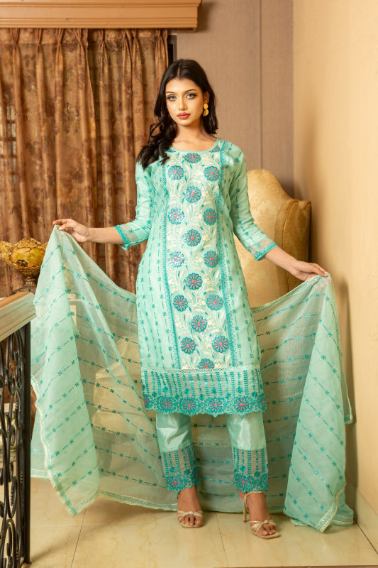 New Readymade Eid Collection Girls Cotton Skinprint Embroidery Lace Work Salwar Kameez | Three Piece 30